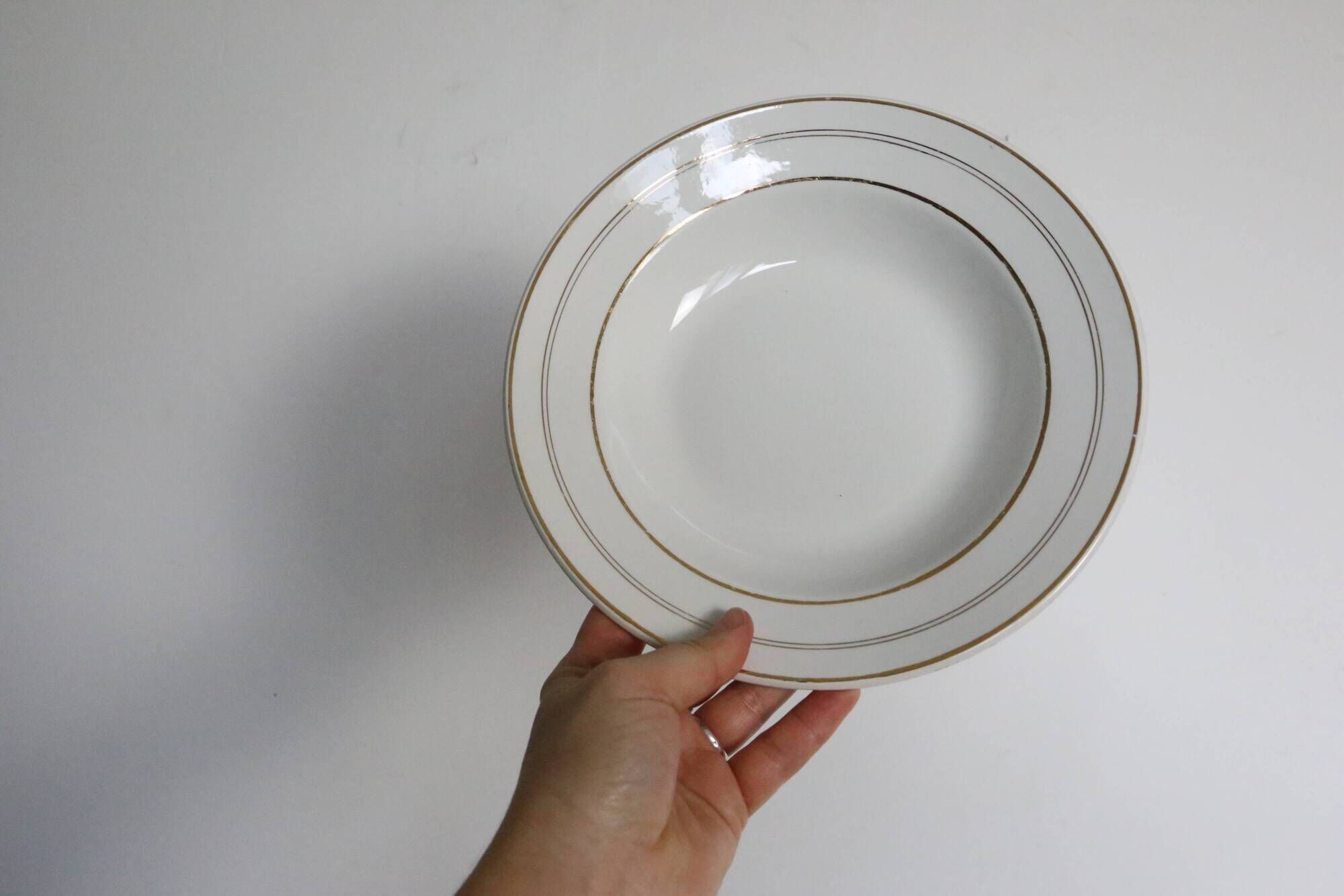 Set of 4 hollow plates, opaque porcelain, vintage French