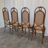 Set of 4 Vintage Bentwood Cane Dining Chair, Thonet Style, 1970s Yugoslavia