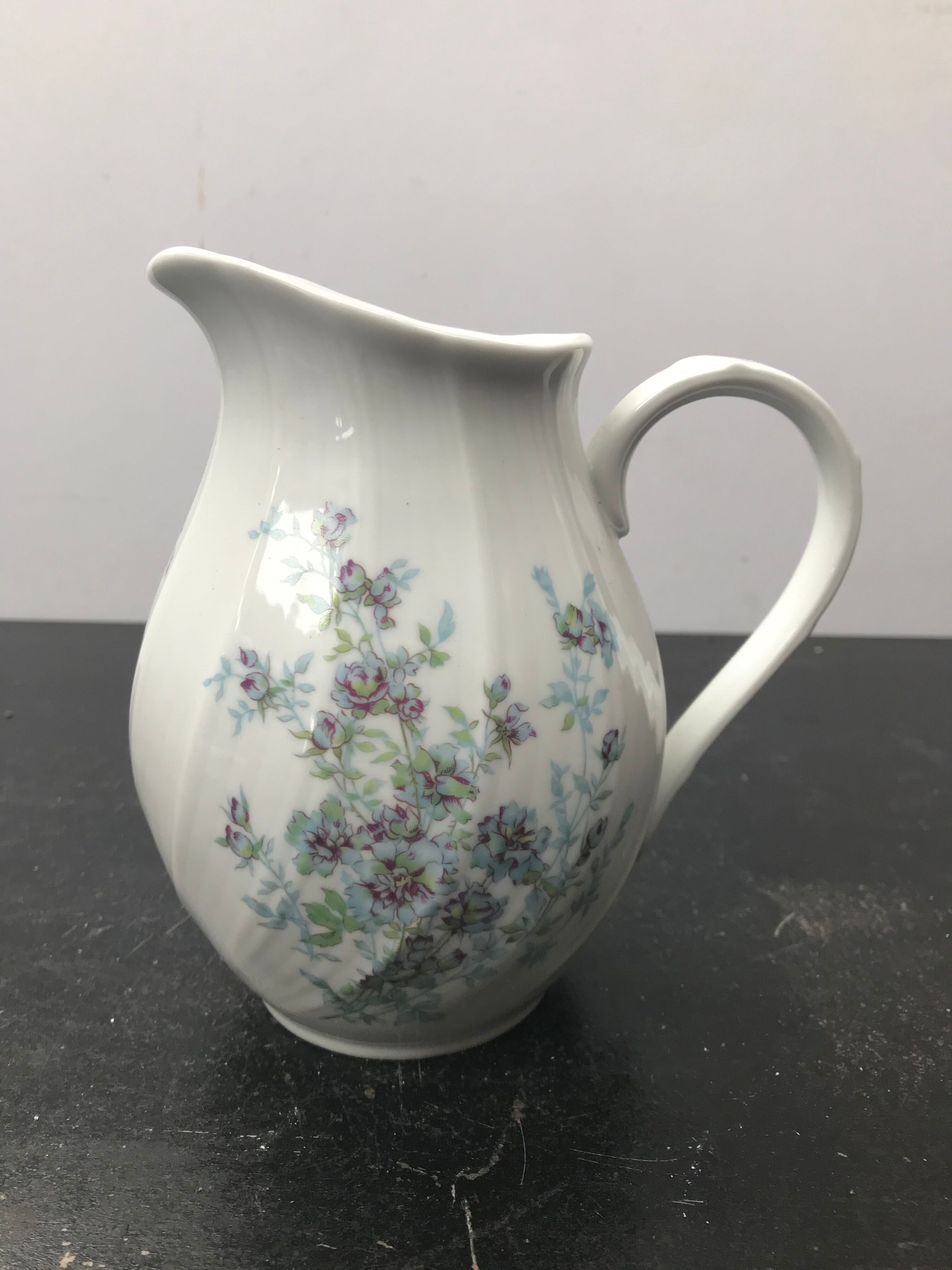 Former pitcher limoges model palm porcelain blanche decor vintage flowers