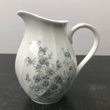 Ancien pichet limoges modèle palm porcelaine blanche décor fleurs vintage