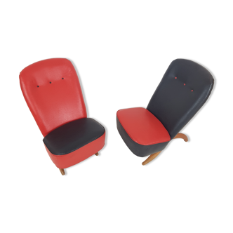 2 Artifort Congo armchairs black red leather