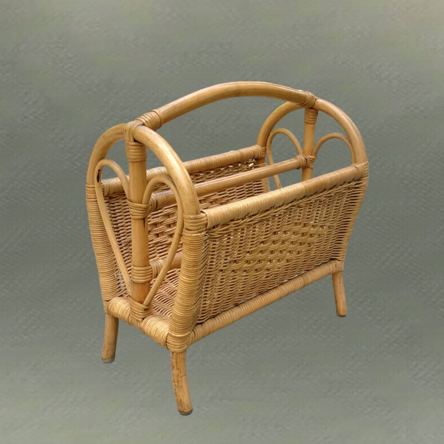Vintage wicker and bamboo magazine rack