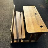 1950s double school desk in oak