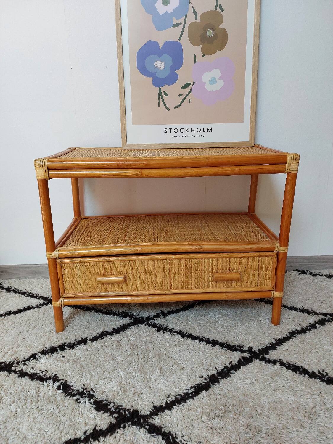 Commode rotin cannage vintage