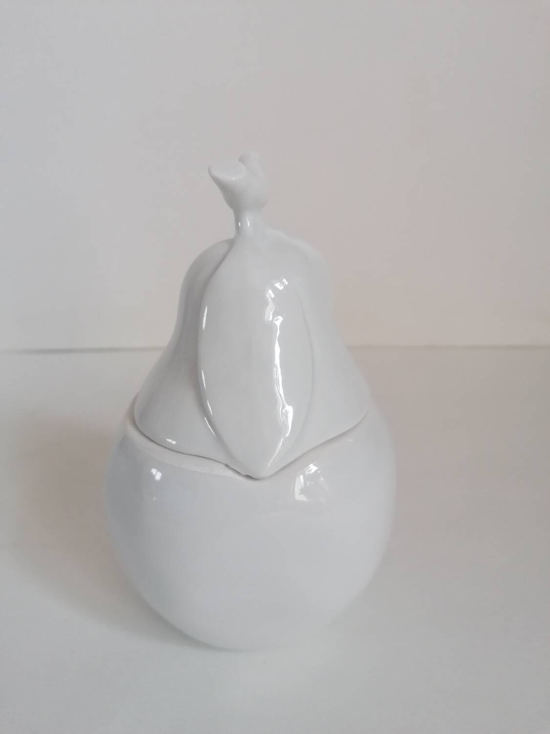 White porcelain pear sugar bowl