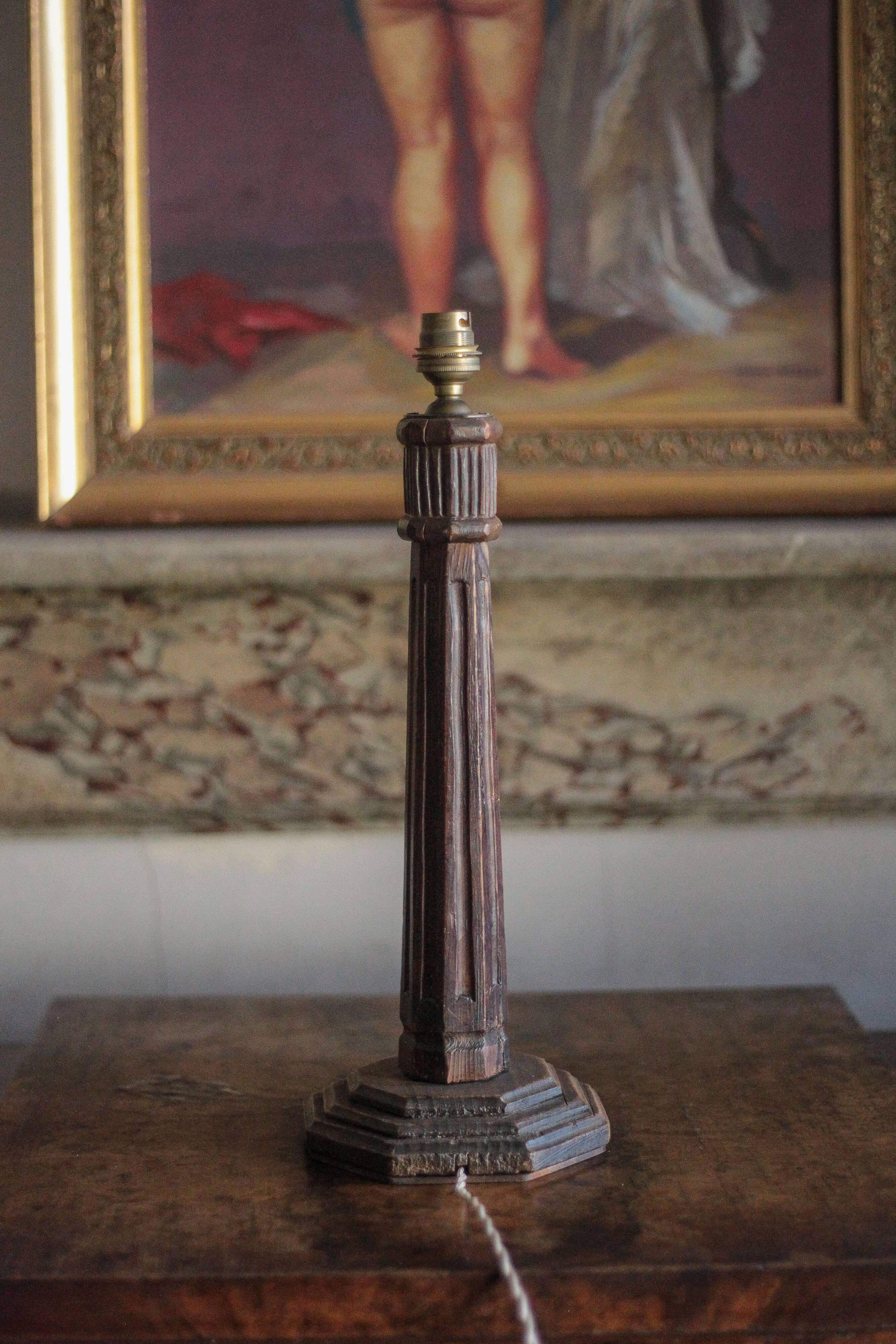 Wooden lamp, vintage turned wood lamp base, table lamp