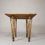 Vintage bamboo dining table with red, white and blue checks, 1950s