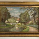 Huile sur Toile « Le pont de Blamont sur l'Ourcq » de Laby . XX.