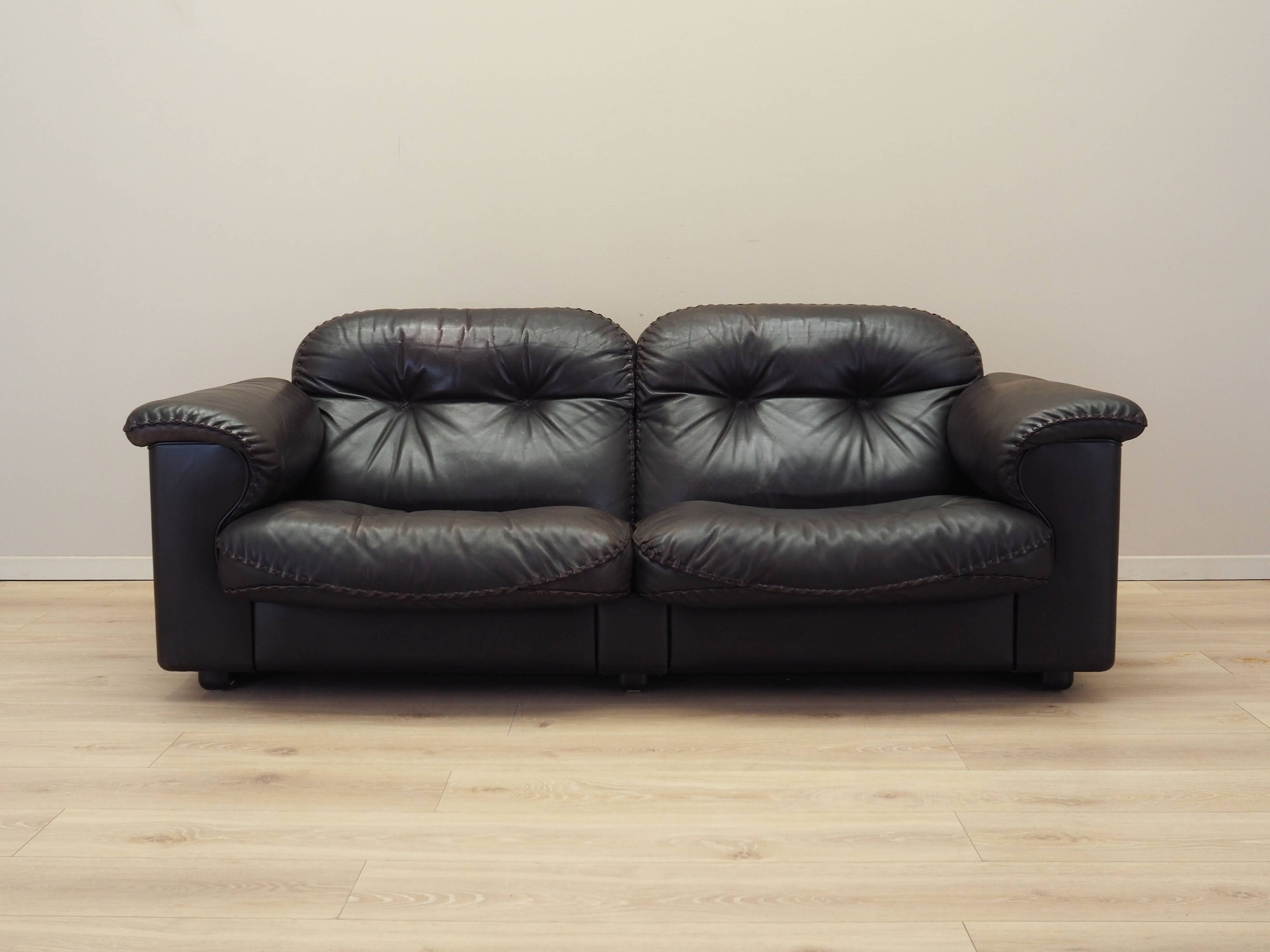 Brown leather sofa, Swiss design, 1970s