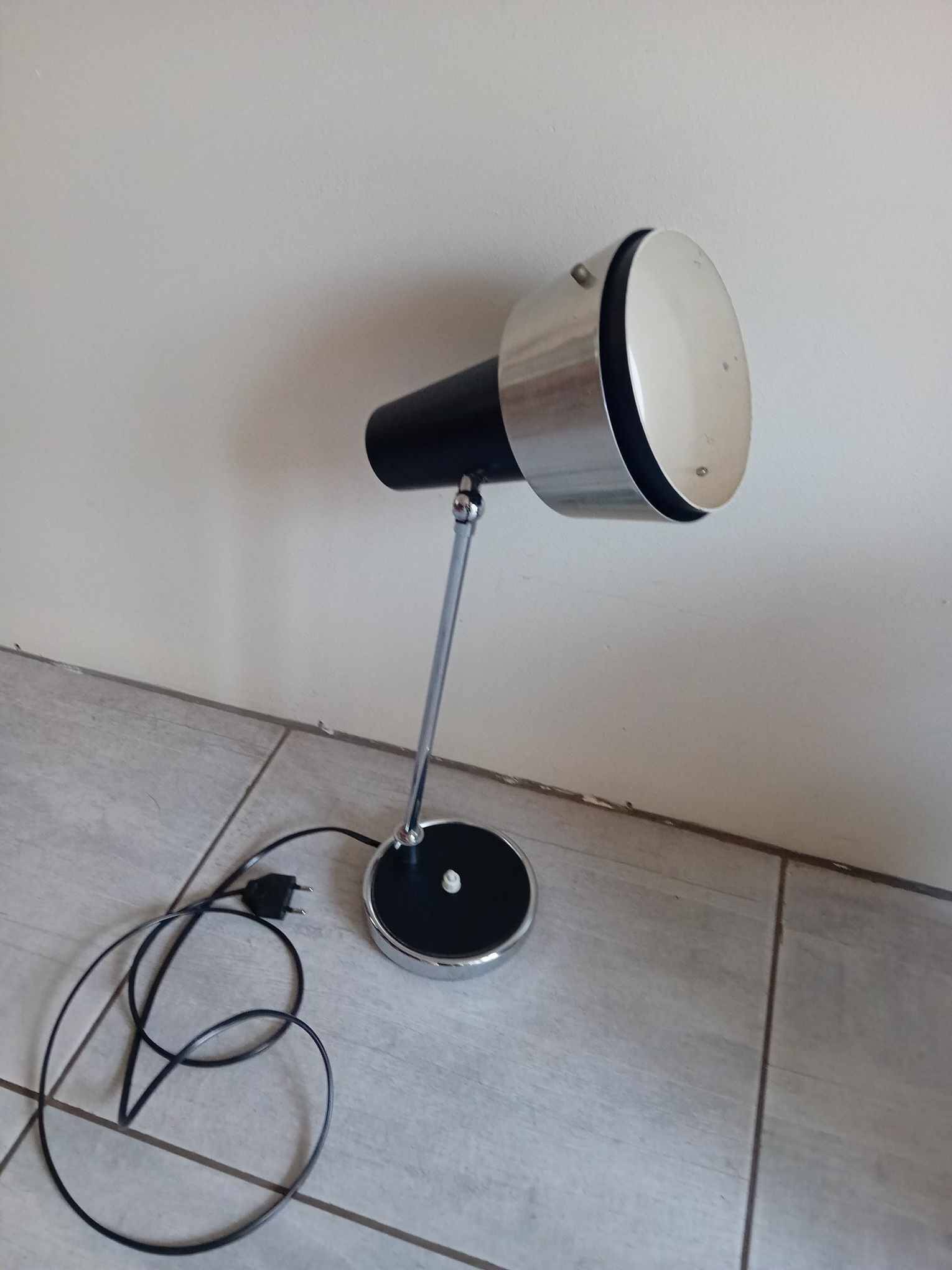 50s/60s desk lamp in chrome and black lacquer