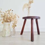 Tabouret tripode en bois massif - porte plante brutaliste