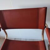 Chaises fauteuils B34 cuir cognac et dorure