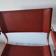 Chaises fauteuils B34 cuir cognac et dorure