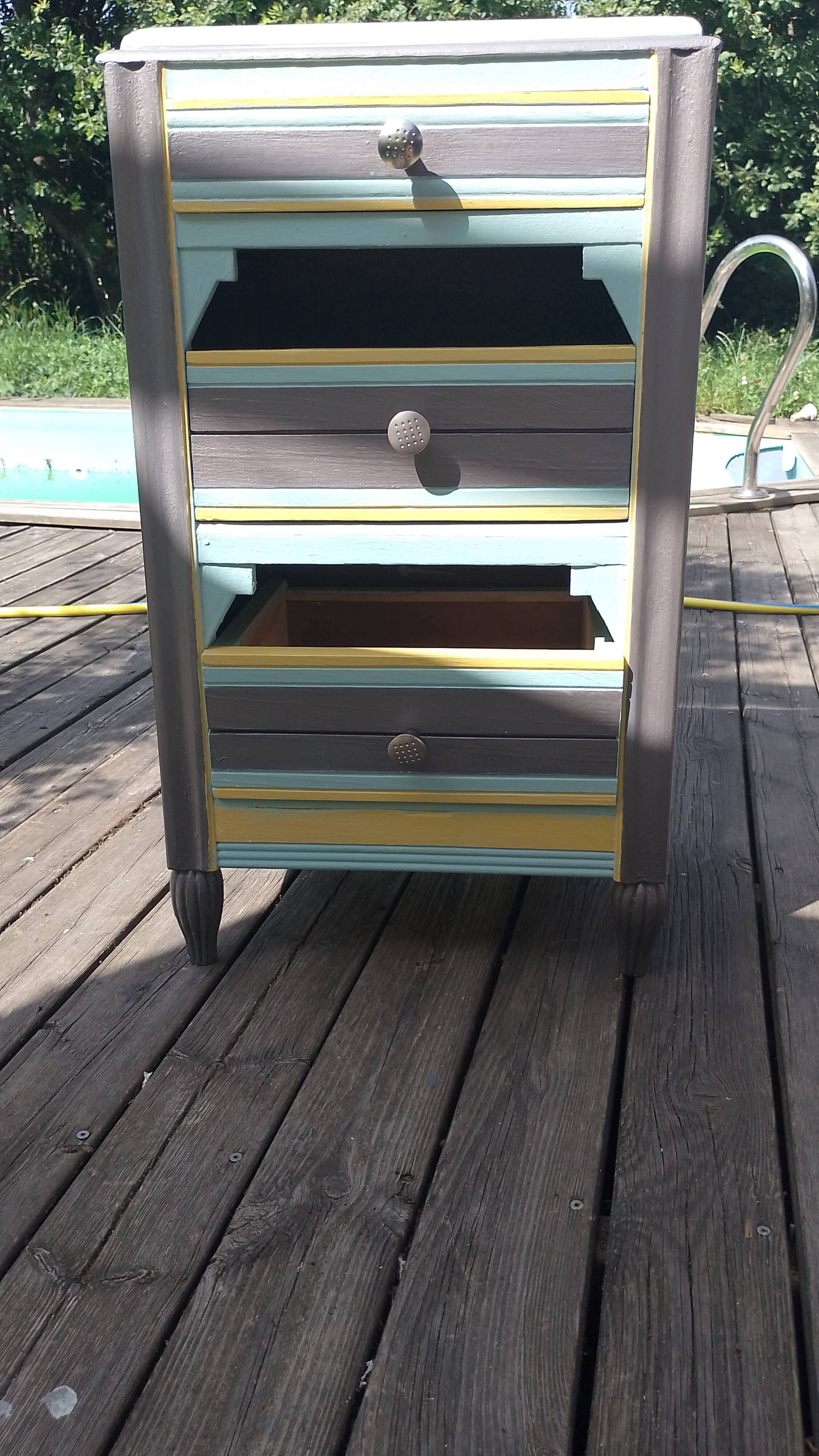 Meuble d appoint, commode 3 tiroirs, en bois, rénovée vintage