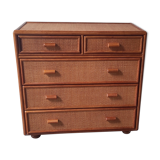 Chest of drawers 5 drawers wood and cannage – 80s