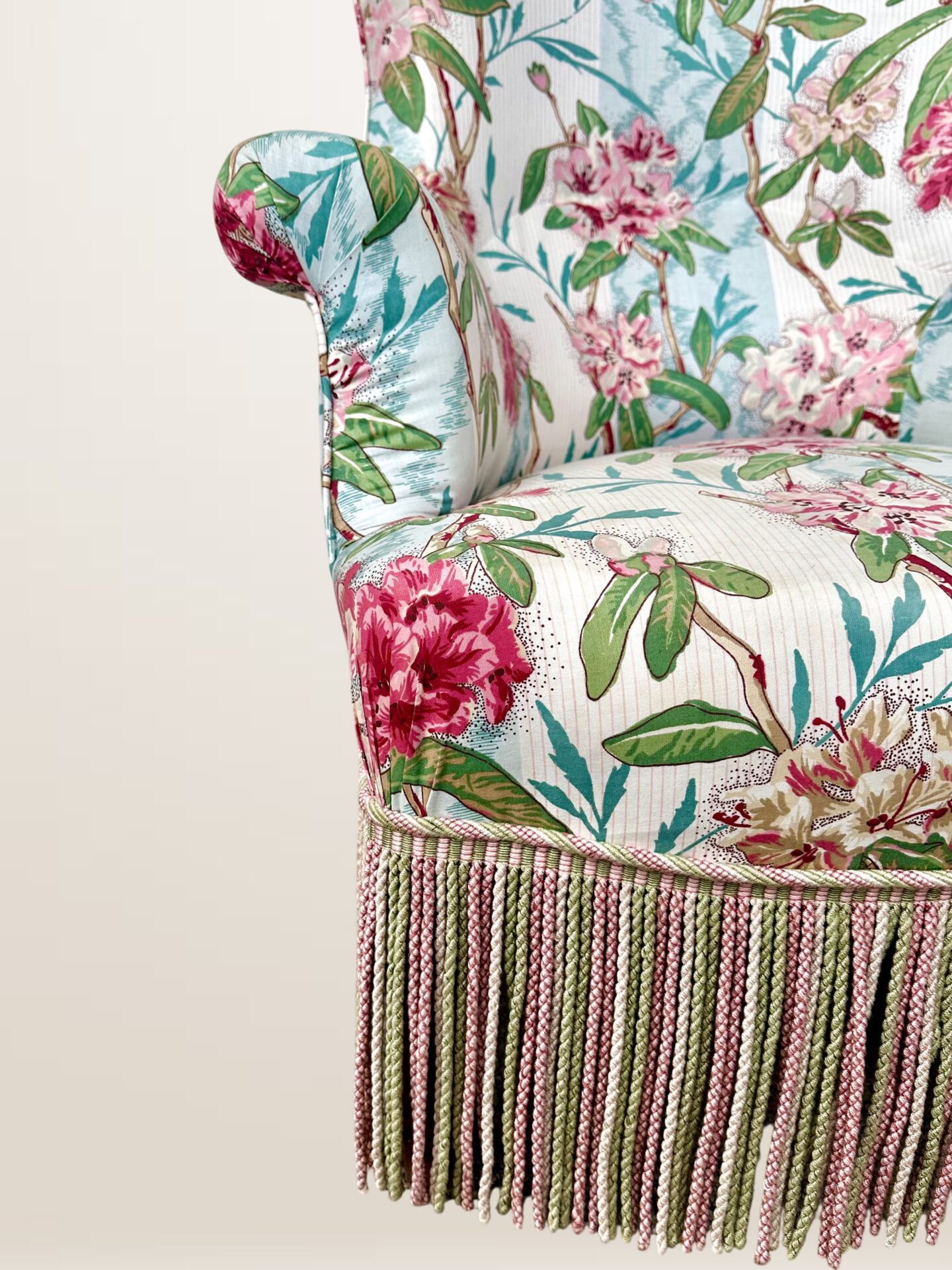 Napoleon III period armchair, floral fabric with cushion.