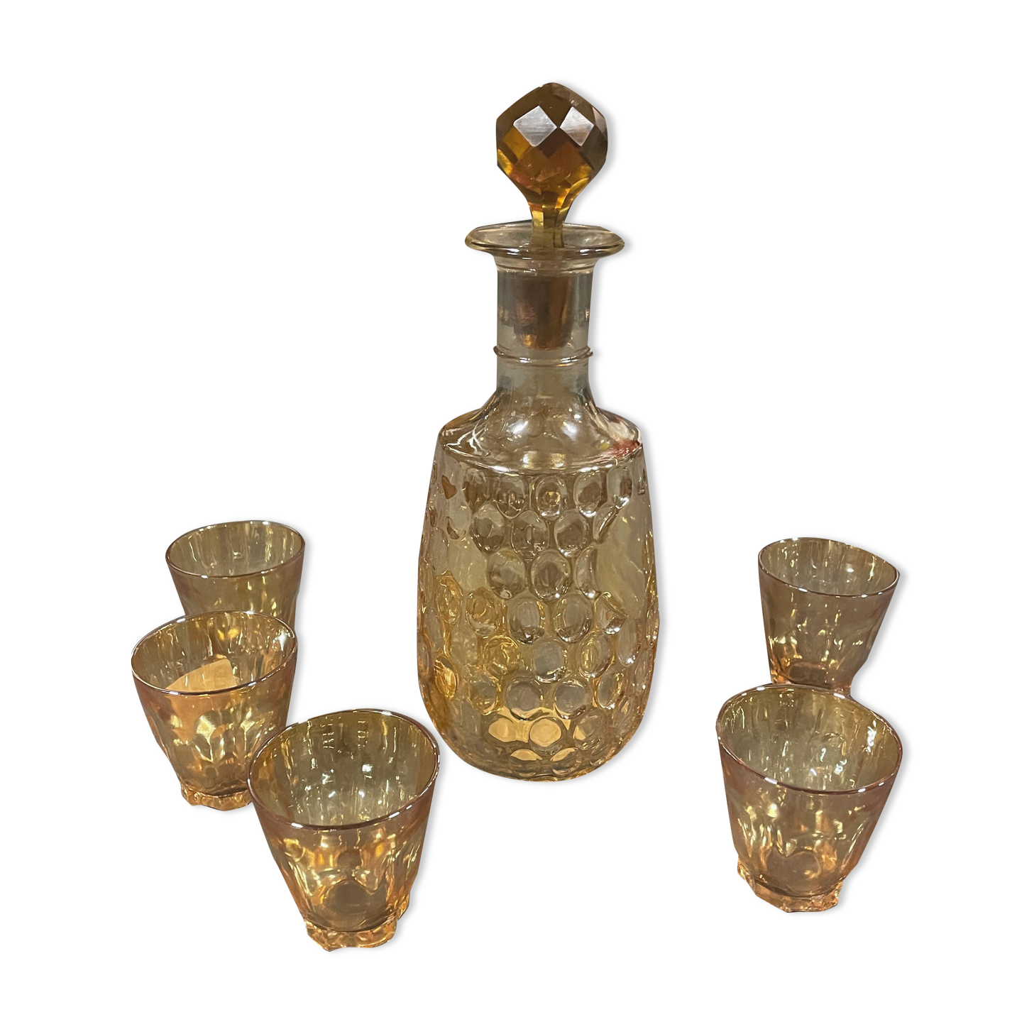 Carafe and 5 vintage glasses