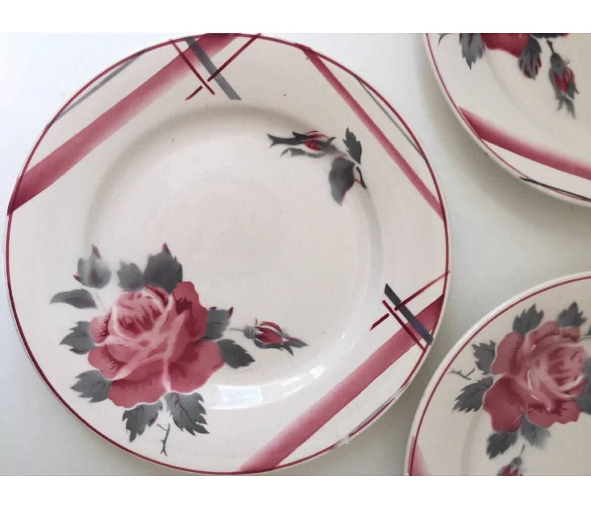 Terre de Fer Digoin plates, vintage rose
