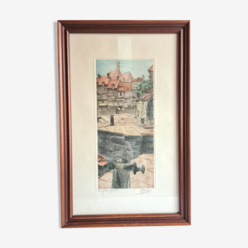 Framed etching, signed