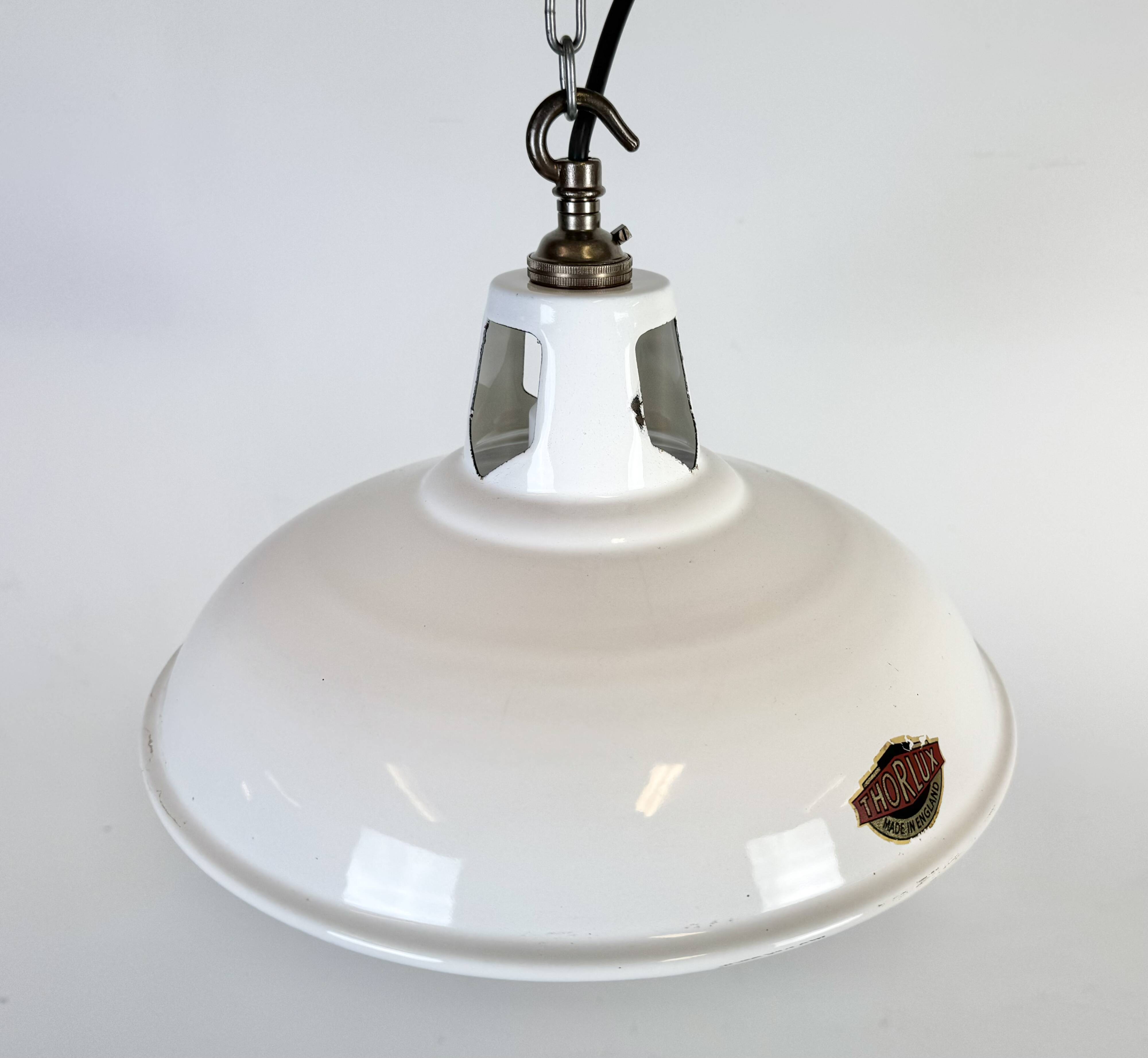 Industrial White Enamel Factory Pendant Lamp from Thorlux, 1960s