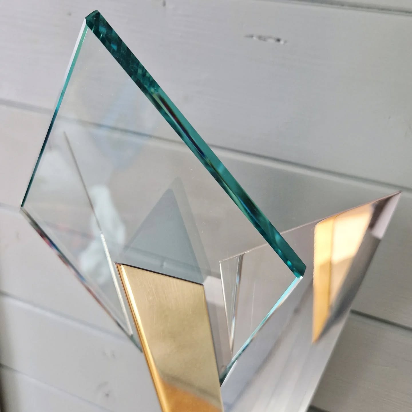 Large pair of triangular wall sconces, J.T. Kalmar, 1970-80.