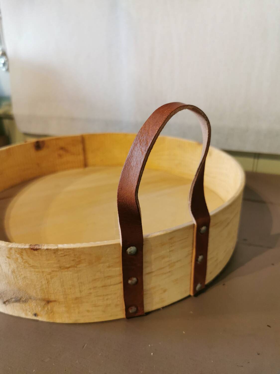 Large wood and leather tray Morocco