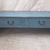 Rectangular blue patinated coffee table