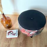Pouf rond, rétro, fleuri