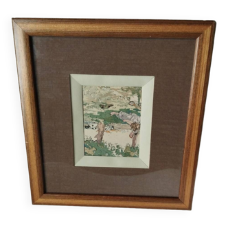 Framed miniature watercolor painting signed H Cassard
