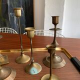 Set 7 mismatched brass and bronze candlesticks