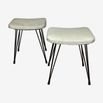 Pair of Eiffel foot stools and 60s skai seating