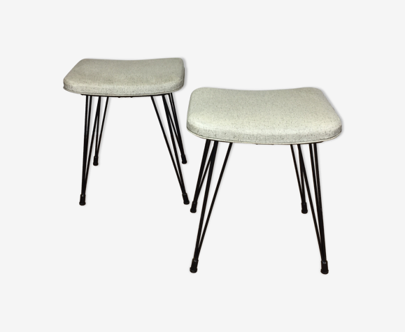 Paire de tabourets pieds eiffel et assise skaï années 60