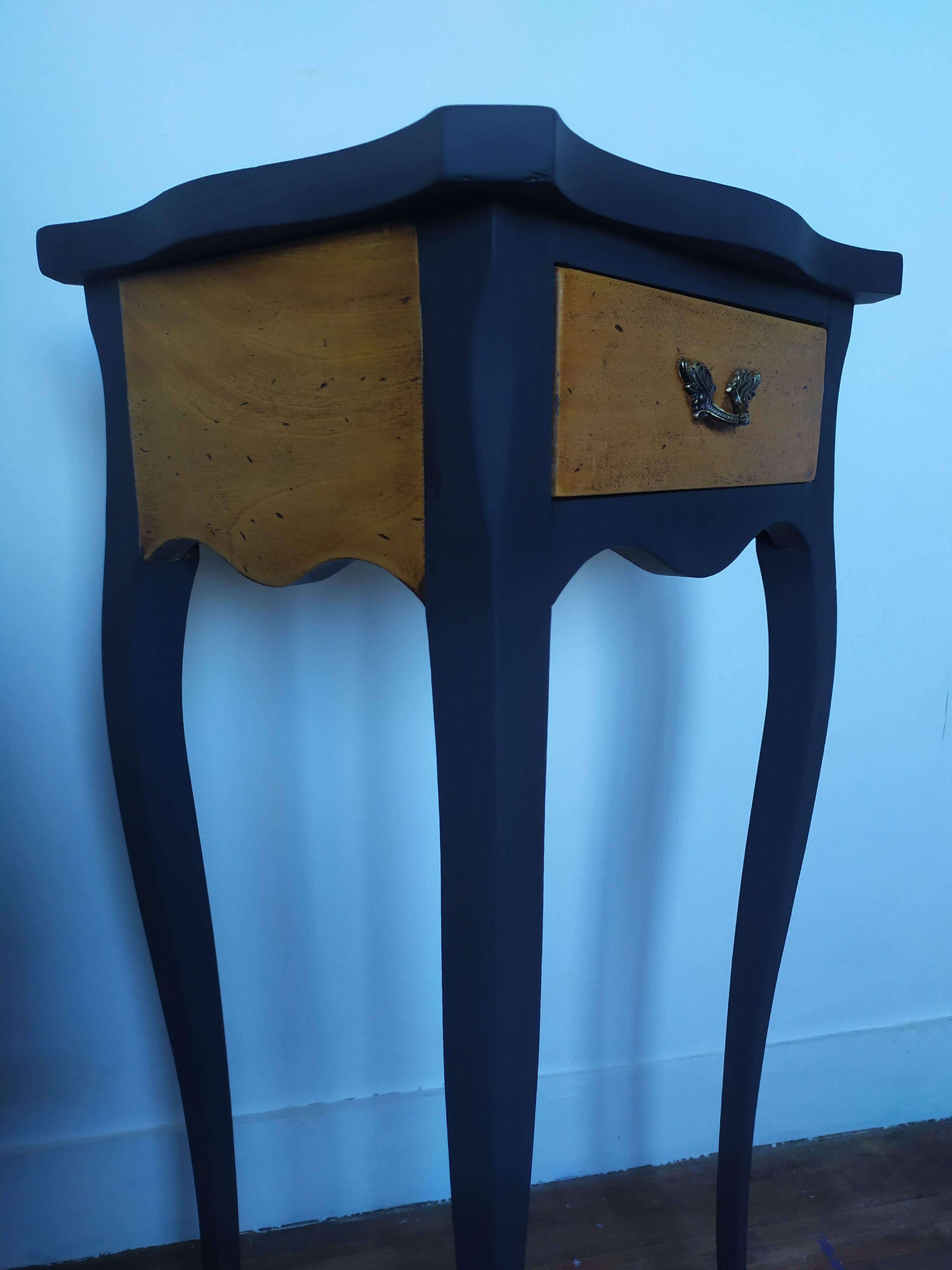 Old bedside painted in matte black and oiled wood