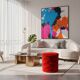 Pouf vintage coffre Space Age en fourrure rouge – 1970