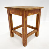 1950's Square Wooden Stool of Footrest with Original Paint, Czechoslovakia