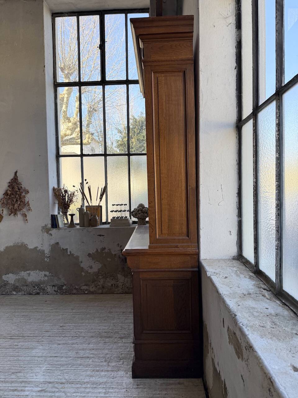 Antique XL Napoleonic oak glass bookcase, 19th century