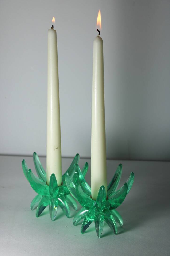 Friedel Lotus Lucite candle holders Germany 1960 x3