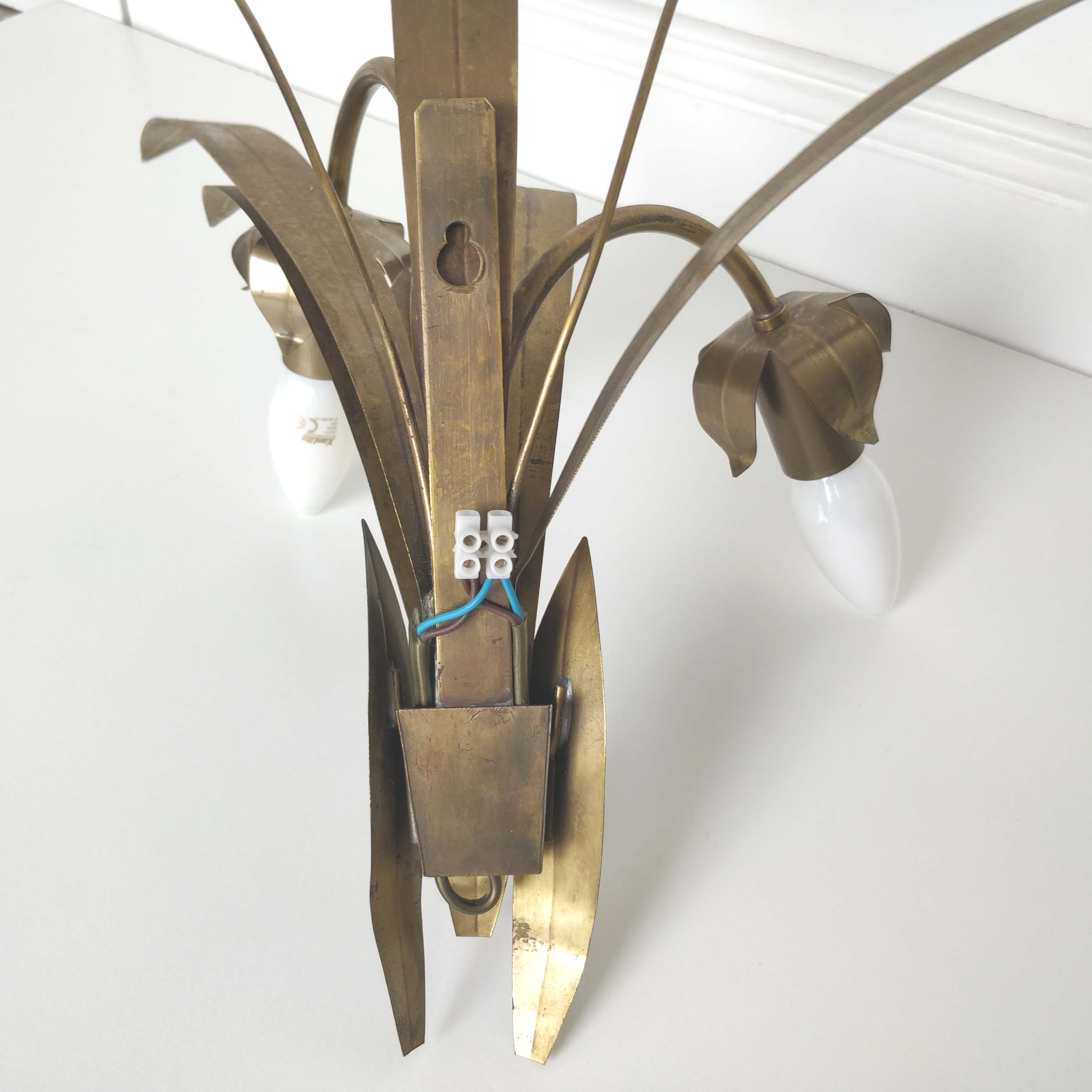 Pair reed and brass leaves sconces
