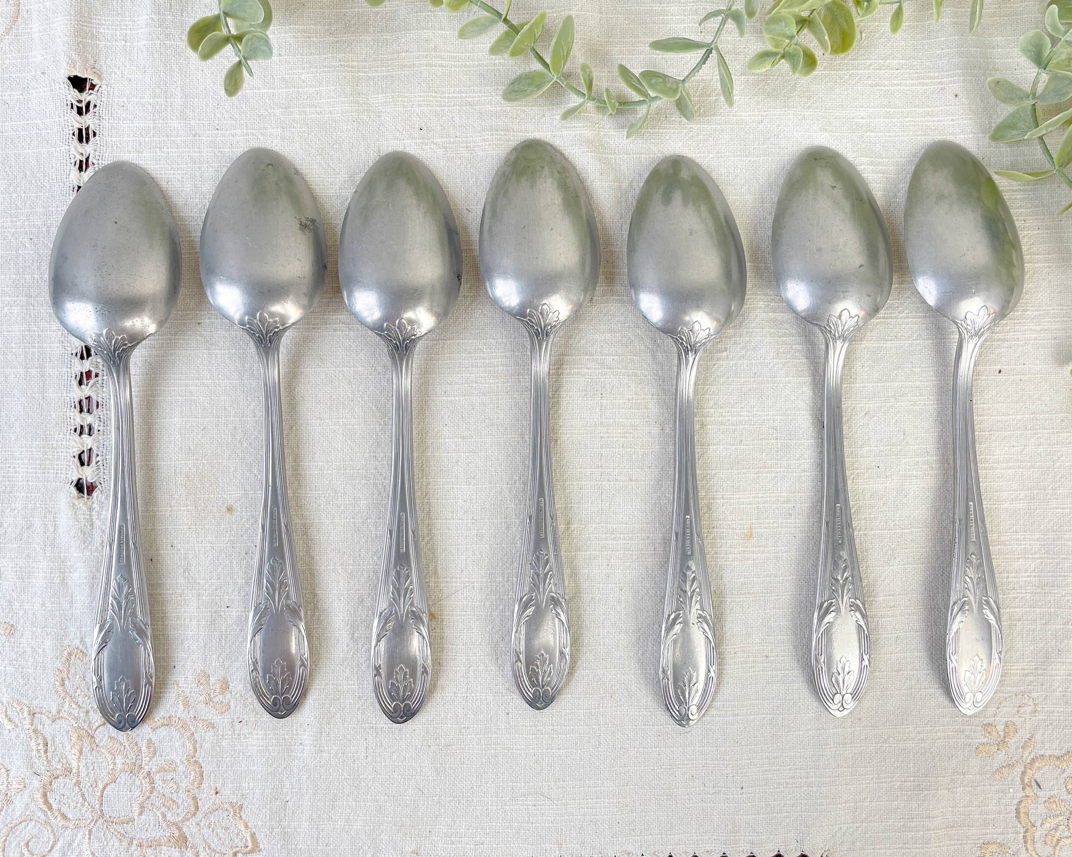 Set of 7 Vintage Silver Aluminum Nickel Soup Spoons