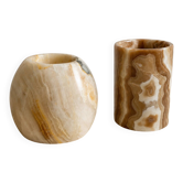 Pair of natural onyx candle holders