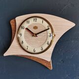Vintage formica clock silent asymmetrical wall pendulum "Jura bois"