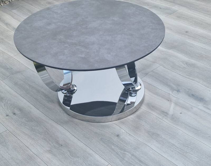 Olympe table with swivel tops in glass and gray ceramic