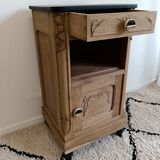 Bedside table in solid black oak and natural Art Deco wood