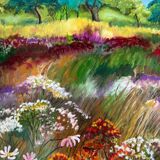 Flowers in a meadow signed