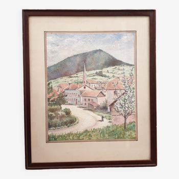 Ancien Aquarelle 1938, le Printemps