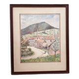Ancien Aquarelle 1938, le Printemps