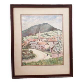 Ancien Aquarelle 1938, le Printemps