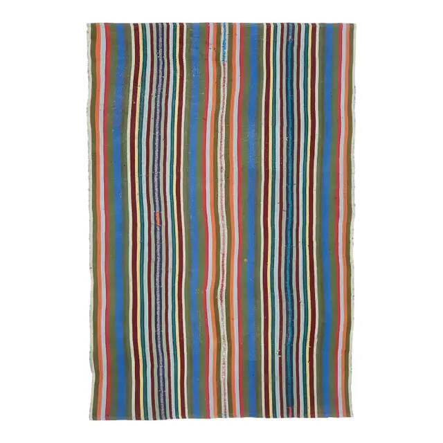 Vintage Turkish Oushak Handmade Wool Cotton Blue Kilim Area Rug 154x230