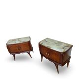 Tables de chevet plaquées en palissandre avec plateau en onyx vert