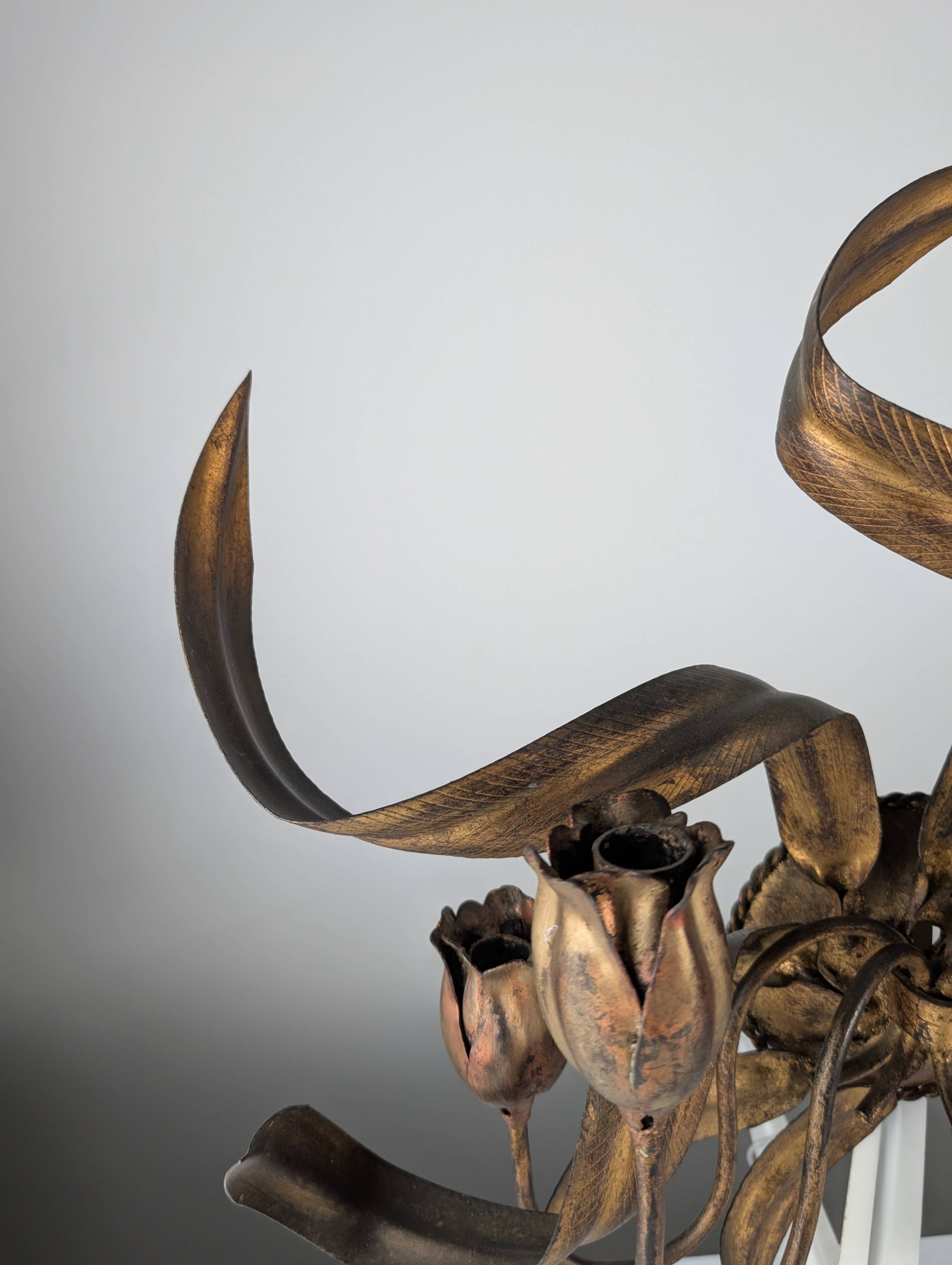 Large Vintage Wall Candelabra with Golden Tulips, 1960s
